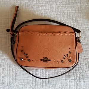 Coach Orange Leather Crossbody Bag with Stud Detail